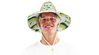 Malabar Hat Fabric Pattern Print Straw Sunhat Men & Women - color: Dolphin Fish