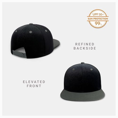 CHOK.LIDS Classic Snapback Flat Bill Hat Blank Adjustable Baseball Cap - color: Black/Charcoal