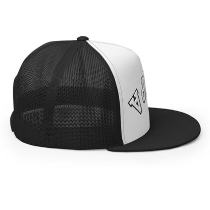NX Upside Down Tampa Embroidered Flat Bill Trucker Hat High Crown Snapback Cap - color: Black/ White/ Black