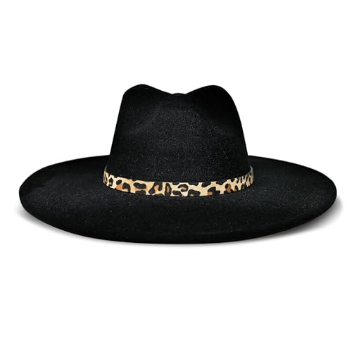 Lucky Brand Womens Ranger Hat | Wide Brim | Felt | Rancher | Americana | Western Inspired | Classic | Fashion | Cowboy - color: Ranger W/ Leopard Band - Black