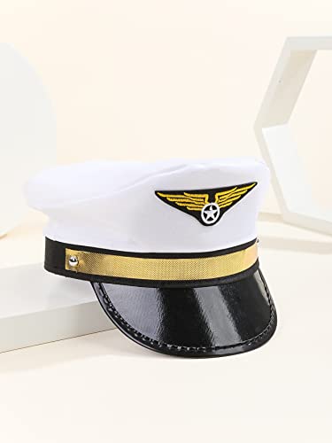 Adult Navy Pilot Airline Captain Hat Airplane Aviator Costume Cap For Captain Halloween Party Cosplay Supplies - color: White