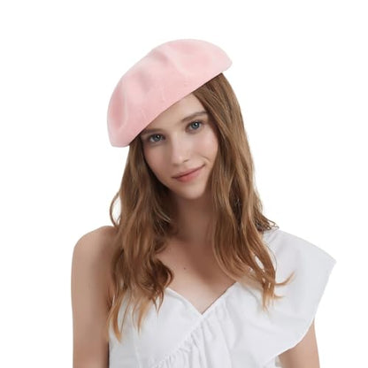 Summer French Beret Breathable Thin Beret Hat Solid Color Beanie for Women Lady - color: Light Pink