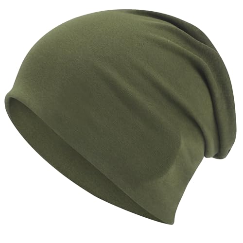 ROYBENS 100% Cotton T-Shirt Beanie for Women Men Slouchy Soft Skull Cap - color: 1pcs-army Green