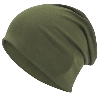 ROYBENS 100% Cotton T-Shirt Beanie for Women Men Slouchy Soft Skull Cap - color: 1pcs-army Green