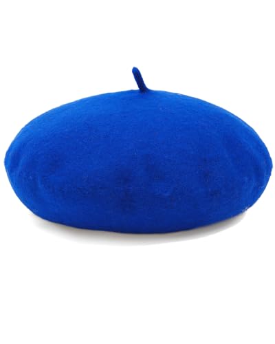 Women French Wool Beret Hats - Solid Color Classic Beanie Winter Cap - color: Royal Blue