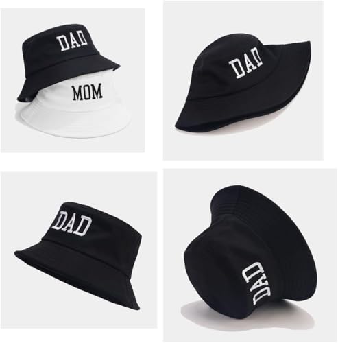 XYIYI 2 Pack Unisex Bucket Hat for Women Men Summer Beach Fishing Hat Sun Hat - color: Dad Black Mom White