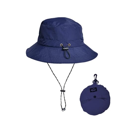 Honnesserry Bucket Hats for Woman Men Outdoor UV Sun Protection Hat Nylon - color: Navy Blue