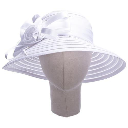 Lawliet Womens Satin Ribbon Church Wedding Sun Wedding Occasion Hat A214 - color: White
