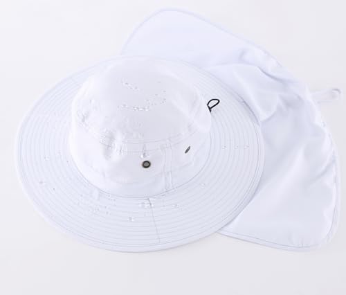 Home Prefer UPF50 Mens Sun Hat with Neck Flap Quick Dry UV Protection Cap Womens Wide Brim Fishing Hat Neck Flap Beach Garden - color: Cool White