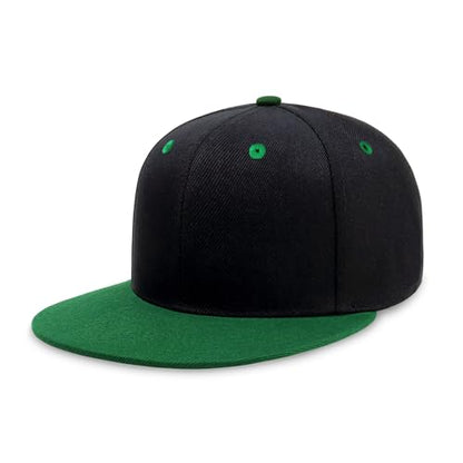 CHOK.LIDS Classic Snapback Flat Bill Hat Blank Adjustable Baseball Cap - color: Black/Kelly Green