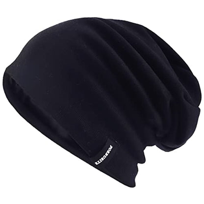 VECRY Mens Slouchy Beanie Knit Skull Cap Long Baggy Hip-hop Winter Summer Hat B305 - color: Solid Black, size: Large