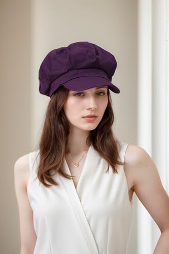 Newsboy Hats for Women -100% Cotton Womens Newsboy Cap Vintage Cabbie Hat - Pageboy Hats for Women Girls Ladies Gift - color: Purple