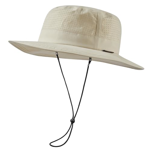 UPF 50+ Bucket Sun Hat with Laser Perforated Mesh Cooling Adjustable Breathable Lightweight for Outdoor Men Women - color: Beige