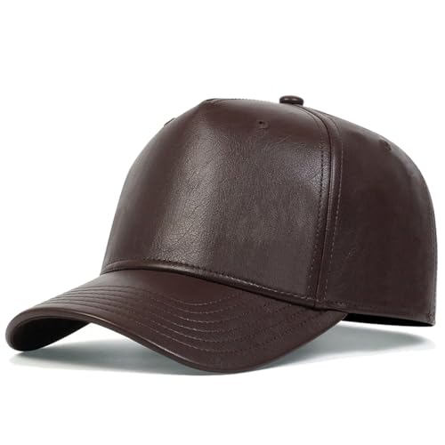Leather Baseball Cap, Adjustable PU Leather Outdoor Sport Caps for Men Women - color: Brown