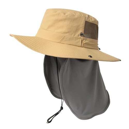 TOP-EX UVCoolix™ Men's Wide Brim Sun Hat with Cooling Neck Flap - color: Khaki, size: X-Large-XX-Large