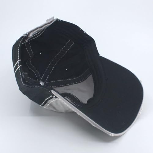 Washed Cotton Distressed with Heavy Stitching Adjustable Baseball Cap - color: Black/Gray/Black