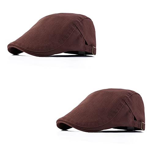 Magik Solid Cotton Gatsby Cap Men's Ivy Hat Golf Driving Flat Cabbie Newsboy Buckle - color: Brown