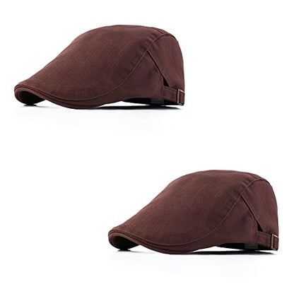 Magik Solid Cotton Gatsby Cap Men's Ivy Hat Golf Driving Flat Cabbie Newsboy Buckle - color: Brown