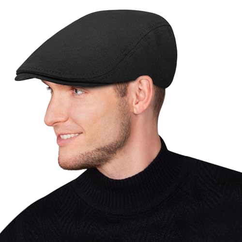 Senker Fashion 2 Pack Newsboy Cap for Men, Wool Blend Tweed Flat Cap - color: Navy Blue Black