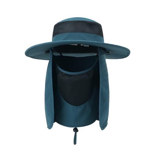 Outdoor Sun Hat UPF 50 Protection Waterproof Fishing hat Face Cover Summer Neck Flap Hat Marine Blue