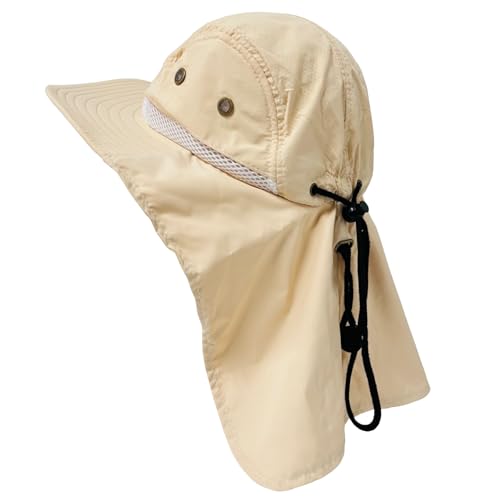 Packable and Adjustable Mesh Boonie Sun Hat with Neck Flap - color: Tan 2
