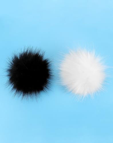 QWORK Faux Fox Fur 3.94" DIY Pom Pom Balls, Colorful Fluffy Craft Pompoms with Elastic Loops for Knitting Hat, Shoe Accessories, Bag Charms, 12 Pcs