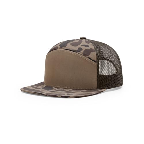 Richardson 168 Hi-Pro 7 Panel Adjustable Snapback Trucker Mesh Back Cap - color: Bark Duck Camo/Brown
