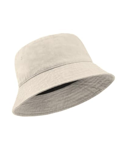 Zylioo XL XXL Bucket Hat for Big Heads, Washed Cotton Sun Hat - color: Beige-lined, size: XX-Large