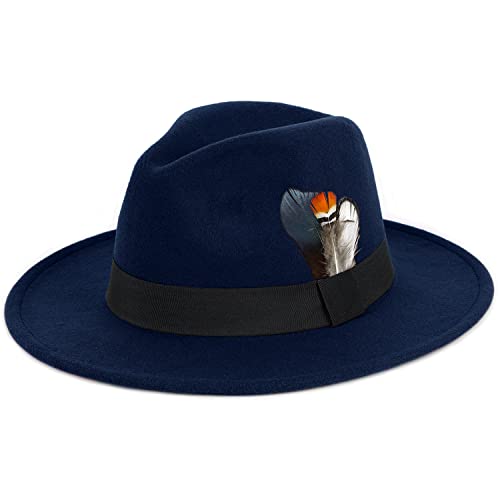 Classic Fedora Hats for Men & Women Wide Brim Felt Hat Panama Dress Fedora Hat - color: A-navy, size: Large-X-Large