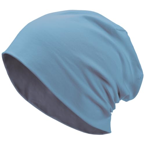 100% T-Shirt Cotton Slouchy Beanie Women Men,Lightweight Chemo Hat - color: Light Blue(2-layer)