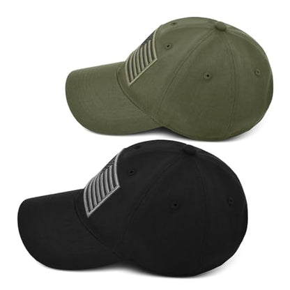 2 Pack American Flag Hats, Patriotic Adjustable Baseball Caps, Low Profile USA Dad Hats for Men Women Daily Wear - color: Black ＆ Army Green