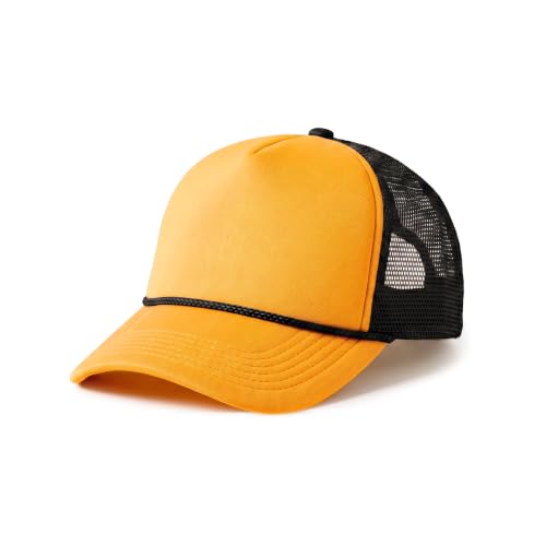 CHOK.LIDS Blank Foam Trucker Hat, Retro Mesh Rope Snapback Cap, Men Women - color: Curved Brim (Gold/Black)