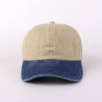LANGZHEN Unisex Baseball Cap 100% Cotton Fits Men Women Washed Denim Adjustable Dad Hat - color: Khaki Mixed With Denim Blue