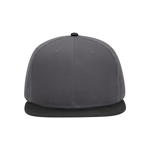 Ashen Fane 6 Panel Mid Profile Mesh Back Structured Trucker Adjustable Snapback Hat - color: Blk/Ch.gry/Ch.gry
