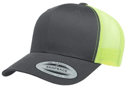 L2K Classics Plain Trucker Mesh Cap Baseball Cap - Mens Hats Trucker Hats for Men - color: Charcoal/Neon Yellow