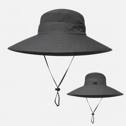 HUAMULAN Men Wide Brim Sun Hat Summer Outdoor Women Bucket Fishing Hats - color: D2-darkgray