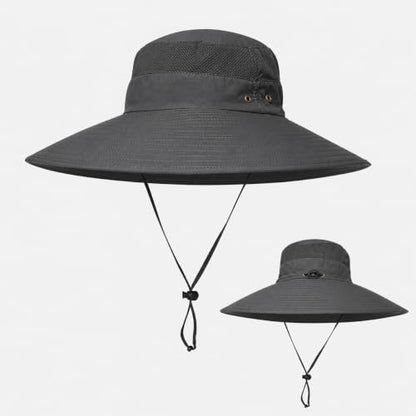 HUAMULAN Men Wide Brim Sun Hat Summer Outdoor Women Bucket Fishing Hats - color: D2-darkgray