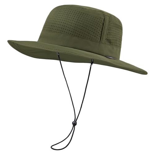 UPF 50+ Bucket Sun Hat with Laser Perforated Mesh Cooling Adjustable Breathable Lightweight for Outdoor Men Women - color: Army Green
