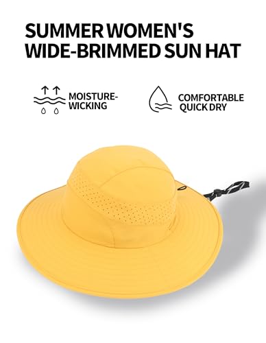UPF50+ Bucket Hat, Wide Brim Sun Cap - color: Mustard Yellow