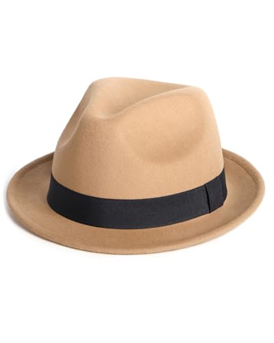 Zylioo XXL XL L Fedora Hat for Men Women, 1920s Short Brim Felt Trilby Hat - color: Khaki, size: 7 3/4