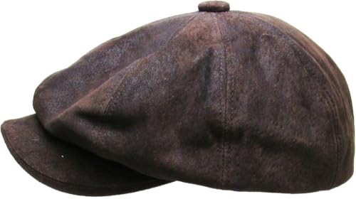 KBETHOS Leather Ascot Made in USA Ivy Collection Classic Newsboy Caps - color: (B) Leather - Dark Brown, size: Small-Medium