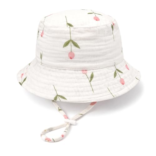 Baby Sun Hat Infant Toddler Summer Cotton Yarn Beach Bucket Hat for Boy Girl - color: Pink Flowers, size: 6-24 Months