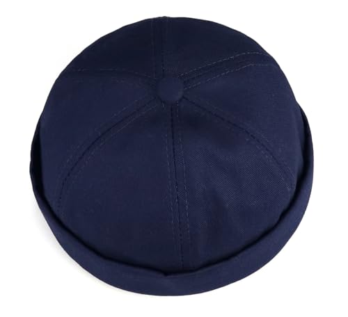 DIYDECAL 3 Pack Mens Brimless Skullcap Sailor Docker Cap Rolled Cuff Retro Beanie Hat - color: Navy Blue