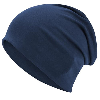 ROYBENS 100% Cotton T-Shirt Beanie for Women Men Slouchy Soft Skull Cap - color: 1pcs-navy Blue