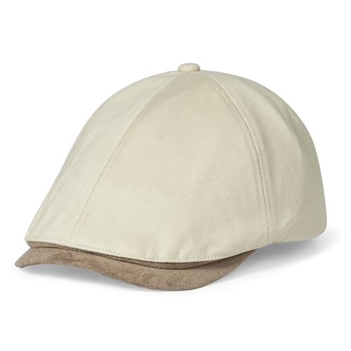 Clakllie Cotton Newsboy Cap Lightweight Short Brim Golf Flat Cap for Men Vintage Ivy Irish Hat Classic Gatsby Driving Beret - color: Cdus-nb25q10-beige