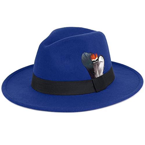 Classic Fedora Hats for Men & Women Wide Brim Felt Hat Panama Dress Fedora Hat - color: A-blue, size: Large-X-Large