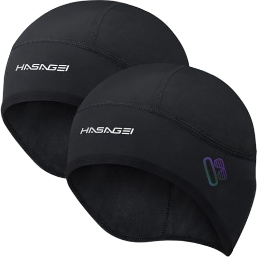 HASAGEI Winter Thermal Skull Cap for Men Windproof Helmet Liner with Full Ear Coverage & Eyewear Slots, Cycling Motorcycle - color: Black+black