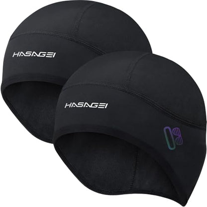 HASAGEI Winter Thermal Skull Cap for Men Windproof Helmet Liner with Full Ear Coverage & Eyewear Slots, Cycling Motorcycle - color: Black+black