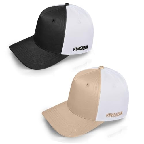 Baseball Cap 100% Cotton Hats for Men and Women for Cooling Performance, Adjustable and Washable Golf Hat - color: Black/White+ Brown/White