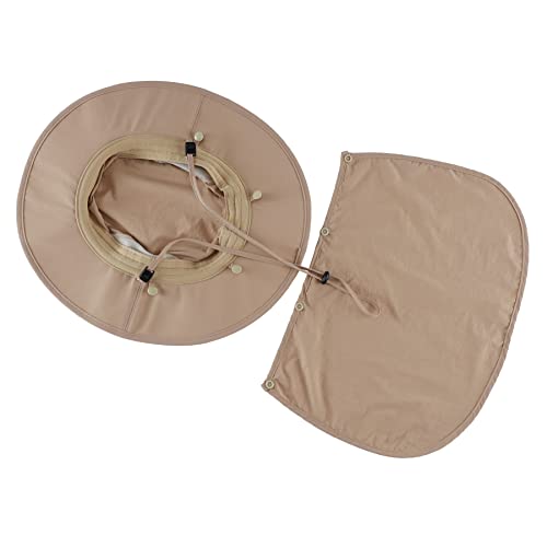 Home Prefer Outdoor UPF50+ Mens Sun Hat with Neck Flap Womens UV Protection Hat Wide Brim Safari Fishing Hiking Gardening Hat - color: Milky Khaki